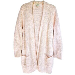🧁 Cynthia Rowley Open Front Cardigan – Women’s 1X – Light Pink & White Fuzzy